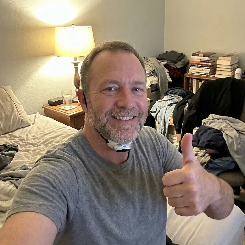 Thumbs up while wearing the SleepEase Pro patch