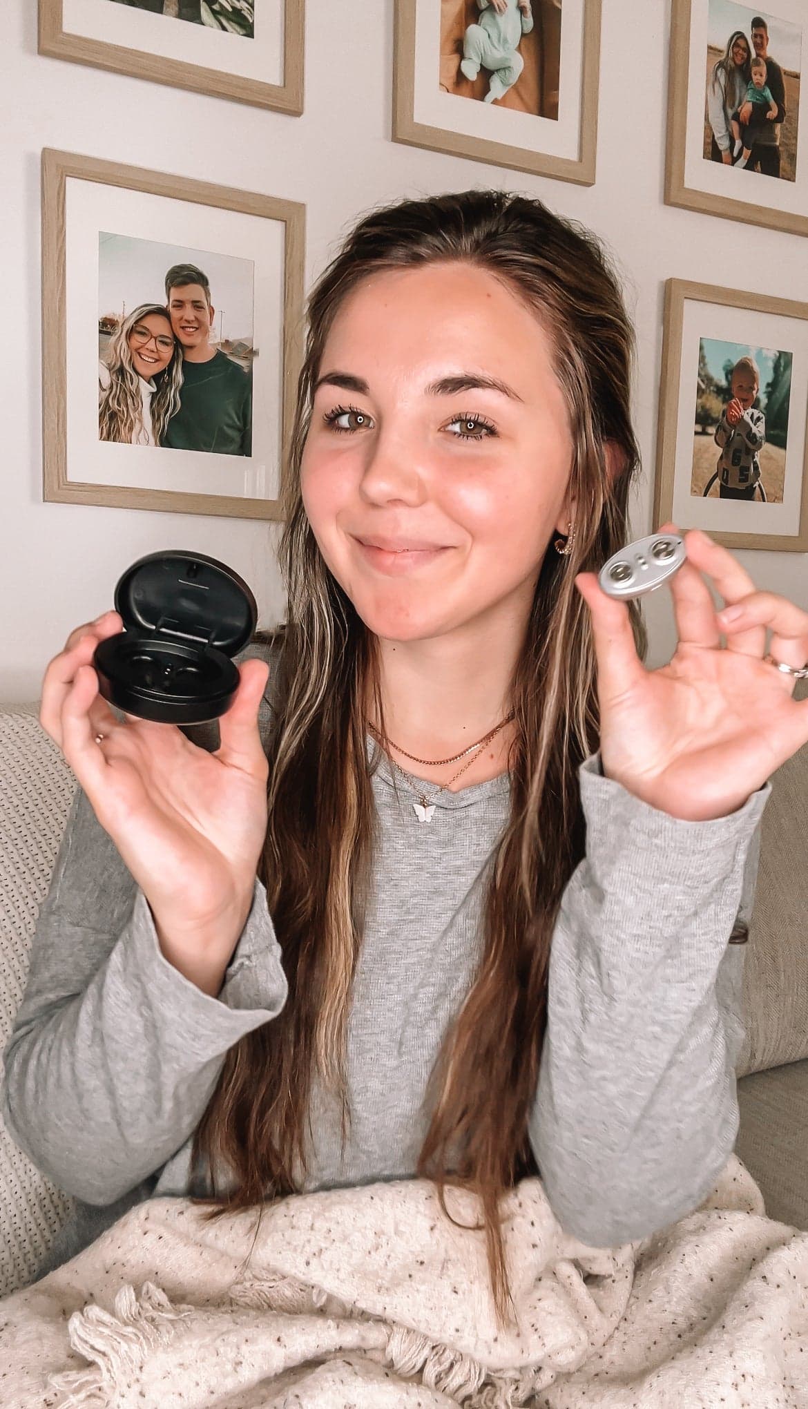 Holding the SleepEase Pro case and electrode